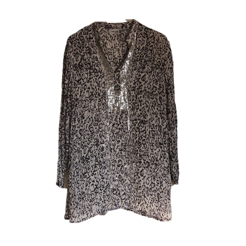 Chico's Beautiful Black And White Blouse with White Seguin - Picture 2 of 5